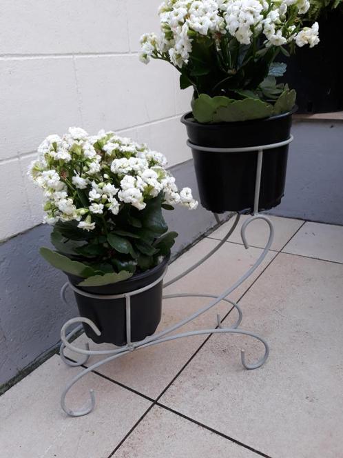 vintage metalen plantenhouder fig. 2 potten witgrijs h: 39,5, Tuin en Terras, Bloempotten, Zo goed als nieuw, Metaal, Binnen, Balkon