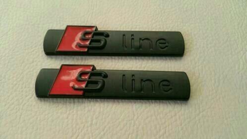 2x Audi S Line spatbord emblemen > chroom zilver/mat zwart, Auto-onderdelen, Klein materiaal, Audi, Nieuw, Ophalen of Verzenden