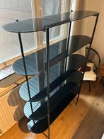 Vintage zwart wandrek met glazen schappen - H150xB110xD29, Huis en Inrichting, Ophalen, 100 tot 150 cm, 100 tot 150 cm, 25 tot 50 cm