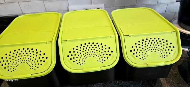 Tupperware aardappeldoos, Huis en Inrichting, Keuken | Tupperware, Gebruikt, Bus of Trommel, Groen, Ophalen of Verzenden