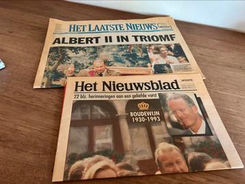 Oude kranten Albert II & Boudewijn 1993 beschikbaar voor biedingen