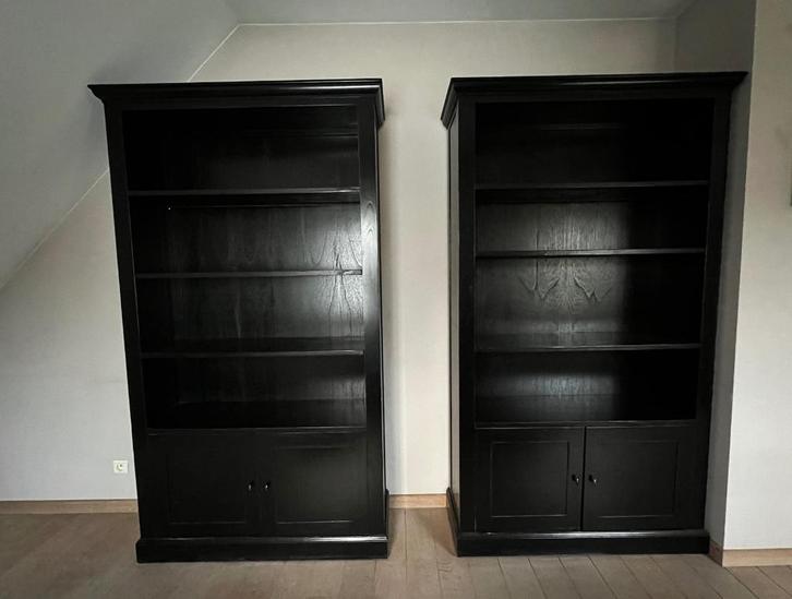 2 x boekenkast, kast zwart hout landelijke stijl - Flamant, Huis en Inrichting, Kasten | Boekenkasten, Gebruikt, 100 tot 150 cm