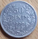 BELGIQUE : 50 CENTIMES 1909 VL XF, Argent, Envoi, Monnaie en vrac, Argent