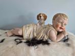 Vintage Bisque Piano Baby with Dog, Antiek en Kunst, Ophalen