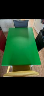 Table relookée 2m avec rallonges 4 chaises cuir nickel, Antiquités & Art, Enlèvement ou Envoi