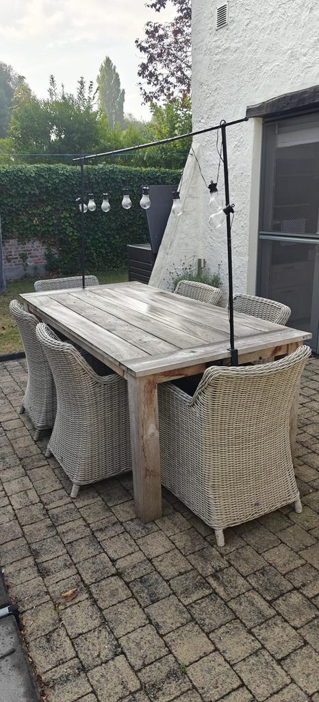 Tuintafel en 6 stoelen, Tuin en Terras, Tuinsets en Loungesets, Gebruikt, Tuinset, Steigerhout, 6 zitplaatsen, Ophalen