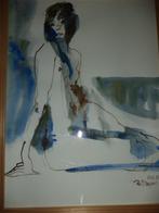 2003 Ph. Brasseur gouache aquarelle zittende naakte vrouw, Ophalen of Verzenden