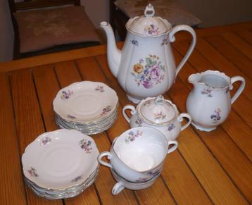 Vintage koffieset met bloemen, gedeeltelijk (set of stuks) beschikbaar voor biedingen