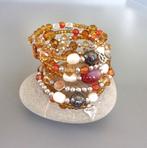 Oranje en gele armband meerdere rijen met carneool, agaat, Handtassen en Accessoires, Armbanden, Staal, Nieuw, Oranje, Ophalen of Verzenden