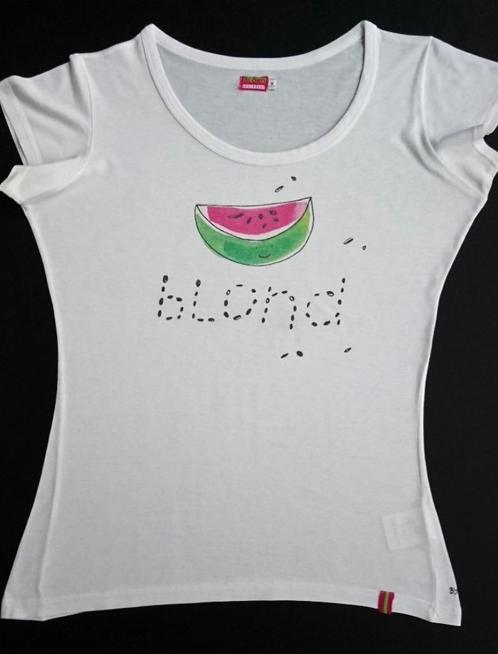 Blond : Wit t-shirt / shirt met watermeloen & -pitten / M, Vêtements | Femmes, T-shirts, Comme neuf, Taille 38/40 (M), Blanc, Manches courtes
