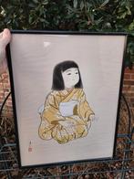 Japanse schildering op doek, Gestempeld, Antiek en Kunst, Ophalen