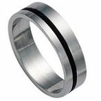 Bague en acier pour homme avec accent noir - SOLDES !, Bijoux, Sacs & Beauté, Bagues, Neuf, Enlèvement ou Envoi, Fer ou Acier