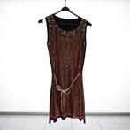 Stretchy glitter jurk rood zwart met parels S/M, Verzenden, Nieuw, Maat 36 (S), Boven de knie