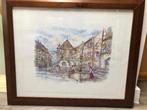 Tekening Alsace - Kaysersberg. Ingekaderd, Antiek en Kunst, Ophalen of Verzenden