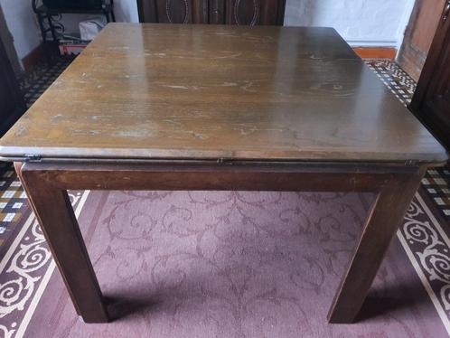 Donkerbruine houten uitlengbare tafel  ingeklapt vierkant 1m, Huis en Inrichting, Tafels | Salontafels, Vierkant, Ophalen