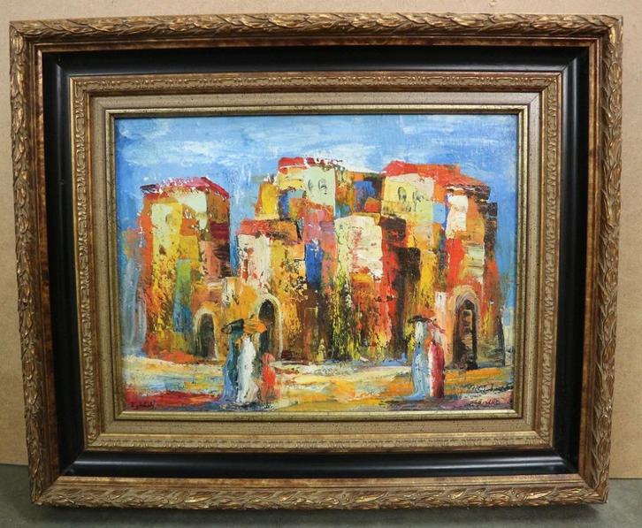 Medea KASRADZE, kleurrijk stadsgezicht, Antiek en Kunst, Kunst | Schilderijen | Klassiek, Ophalen of Verzenden