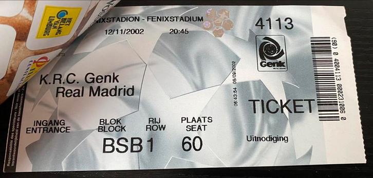 KRC Genk - Real Madrid ticket (12-11-2002), Tickets en Kaartjes, Sport | Voetbal, Eén persoon, Losse kaart