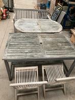 2 tafels, bank en 2 stoelen in teak, Tuin en Terras, Ophalen, Gebruikt, Rechthoekig, Hout