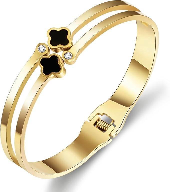 klavertjevier armband van roestvrij staal | GRATIS LEVERING, Handtassen en Accessoires, Armbanden, Nieuw, Staal, Goud, Met edelsteen