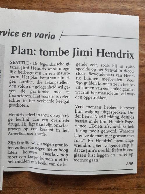Plan voor herbegrafenis Jimi Hendrix (krant 1999), Collections, Revues, Journaux & Coupures, Coupure(s), Envoi