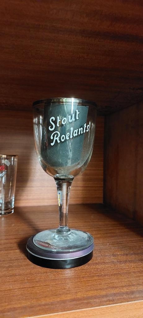 Email glas  Stout  Roelants , dubbele zilveren boord, Verzamelen, Biermerken, Ophalen of Verzenden