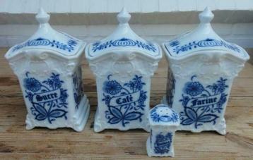 3 Franstalige Zwiebelmuster voorraadpotten + peper strooier, Enlèvement ou Envoi