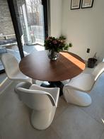 Walnoothouten eettafel 120cm diameter - zwarte poot, Enlèvement, Comme neuf