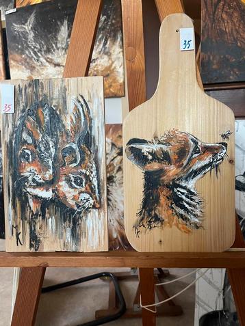 Schilderij op hout eekhoortntjes en vosje Mk Art beschikbaar voor biedingen