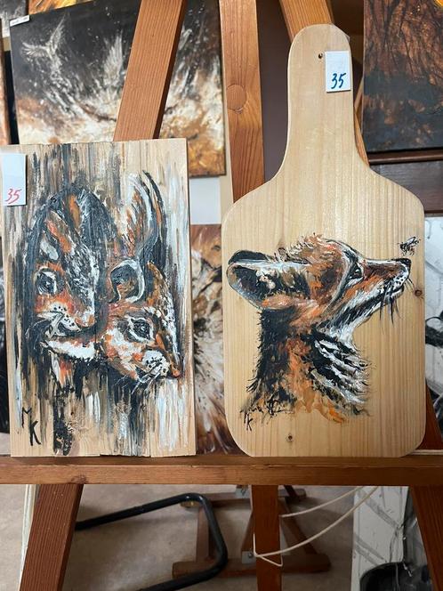 Schilderij op hout eekhoortntjes en vosje Mk Art, Antiek en Kunst, Kunst | Schilderijen | Modern, Ophalen