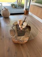 Wortel boomstammen salontafel met glazen blad, Enlèvement, Comme neuf