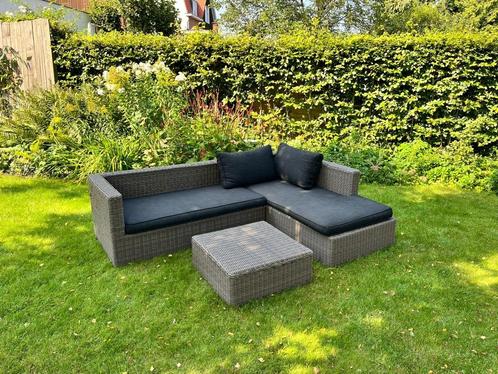 Tuinbank lounge, Tuin en Terras, Tuinsets en Loungesets, Gebruikt, Loungeset, Wicker, 4 zitplaatsen, Bank, Bijzettafel, Hocker