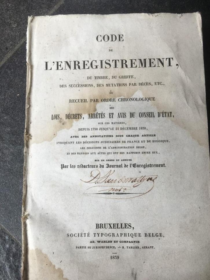 code de l'enregistrement - depuis 1790 jusqu'au 31 décembre, Antiek en Kunst, Antiek | Boeken en Manuscripten, Ophalen of Verzenden