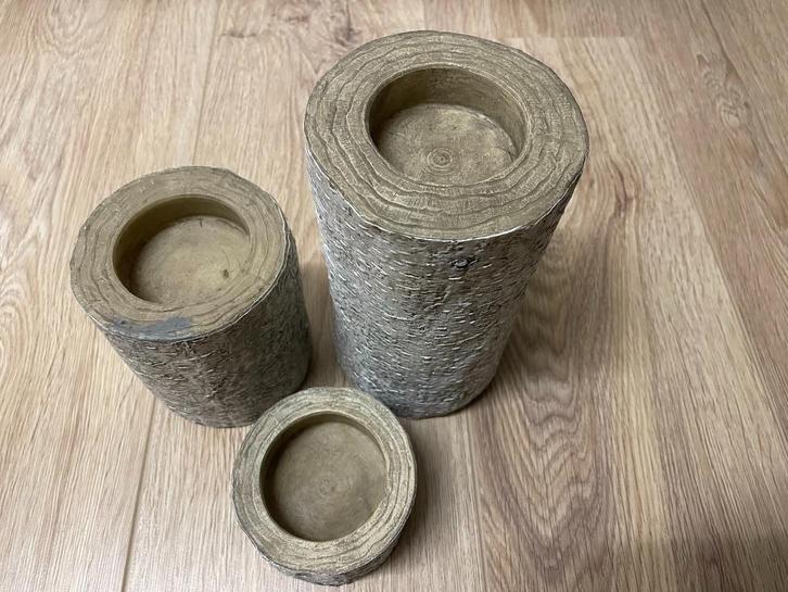 Theelichthouders kunststof boomstammen (3 stuks), Huis en Inrichting, Woonaccessoires | Kandelaars en Kaarsen, Nieuw, Kandelaar