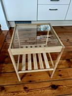 Petite table bois & verre (35x35), Comme neuf, Autres essences de bois, Jusqu'à deux personnes, Moins de 50 cm