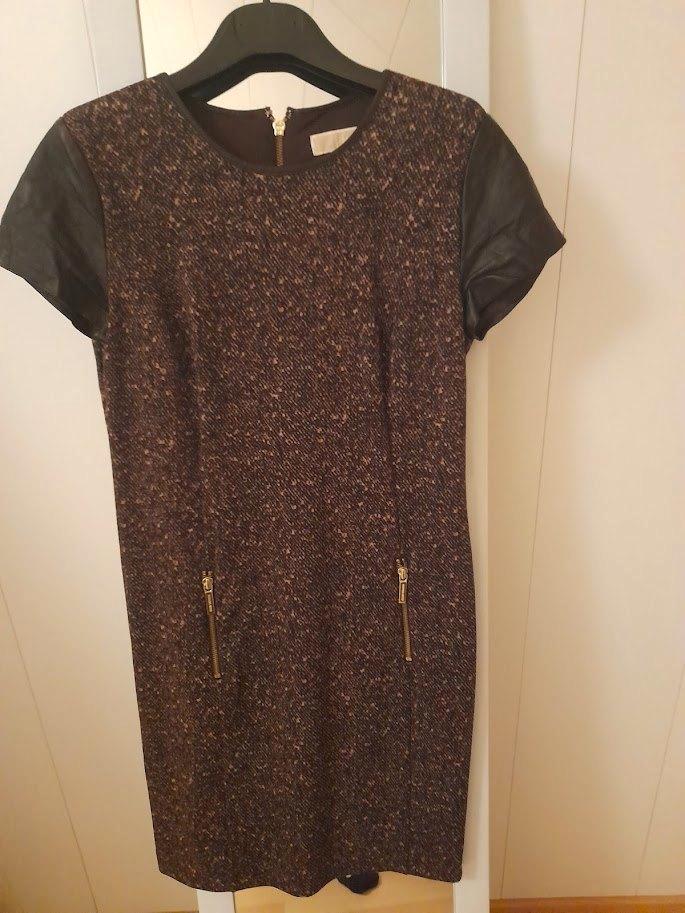 Michael Kors - jurk bruin gemêleerd met leather-look - S/36, Kleding | Dames, Jurken, Zo goed als nieuw, Maat 36 (S), Bruin, Knielengte