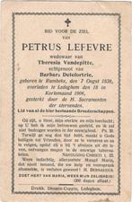 Bp. Lefevre Petrus. ° Rumbeke 1838 † Ledeghem 1906, Ophalen of Verzenden, Bidprentje