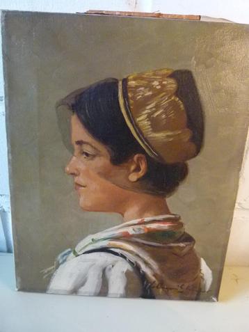 antiek portret meisje in Tracht op canvas beschikbaar voor biedingen