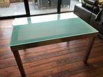 Eettafel inox met glazen legblad, Huis en Inrichting, Ophalen, Gebruikt, 100 tot 150 cm, 50 tot 100 cm