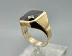 Gouden herenring met Onyx en witte topaas. 2025/551, Handtassen en Accessoires, Ringen, Verzenden, Zwart, Zo goed als nieuw, Dame of Heer
