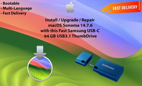 Installeer macOS Sonoma 14.7.6 Samsung USB-C Stick 64GB OSX, Computers en Software, Besturingssoftware, MacOS, Verzenden