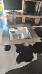 Table basse design en acier brossé et verre, Maison & Meubles, Tables | Tables de salon, 100 à 150 cm, Mêlant acier inoxydable brossé et plateau en verre trempé.