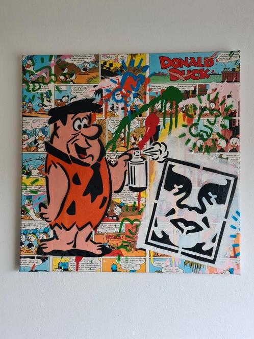 Popart, kunst, wanddecoratie, Koen Betjes, flinstone/obey, Antiek en Kunst, Kunst | Schilderijen | Modern, Ophalen of Verzenden