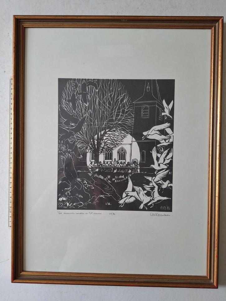 Houtsnede G. Van Doorslaer "De meeuwen werden er tot raven.., Antiek en Kunst, Kunst | Etsen en Gravures, Ophalen