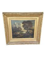 Huile sur toile XIXe Chasseur et paysage école européenne, Enlèvement ou Envoi