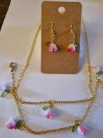 Set oorbellen, halsketting, roze lelietje-van-dalen-armband, Hangers, Nieuw, Ophalen of Verzenden, Roze