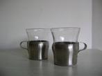 set van 2 vintage inox en glas theeglazen, Ophalen of Verzenden