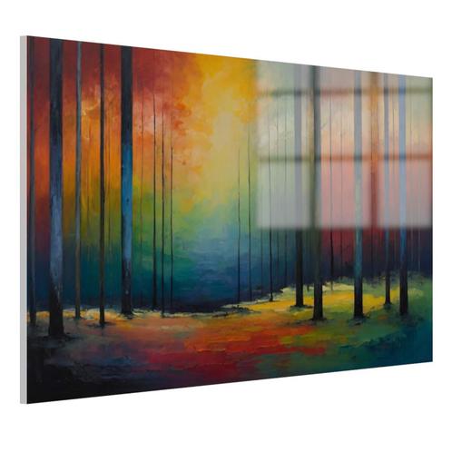 Kleurrijke bomen Glasschilderij 105x70cm + Ophangsysteem, Antiek en Kunst, Kunst | Schilderijen | Abstract, Verzenden