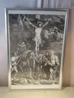 Mooie Oude Latijnse Gravure 'Christus aan het Kruis' - 63x43, Antiek en Kunst, Verzenden