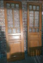 Authentieke houten dubbele deur met sierglas martelé, Ophalen, Gebruikt, Binnendeur, Glas
