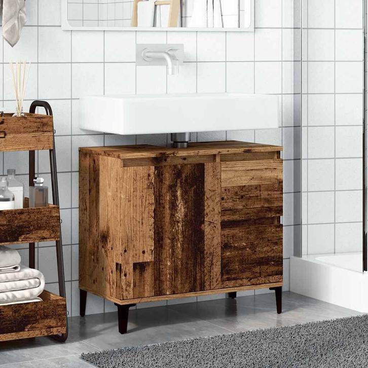Wastafelkast 65x33x60 cm bewerkt hout oud houtkleurig, Huis en Inrichting, Zitzakken, Nieuw, Zwart, Verzenden